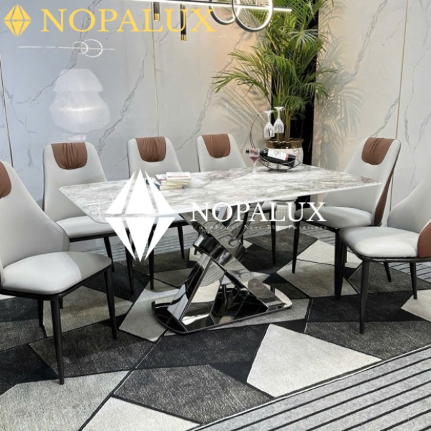 BỘ BÀN ĂN CHỮ X 6 CHÂN GHẾ NP 23