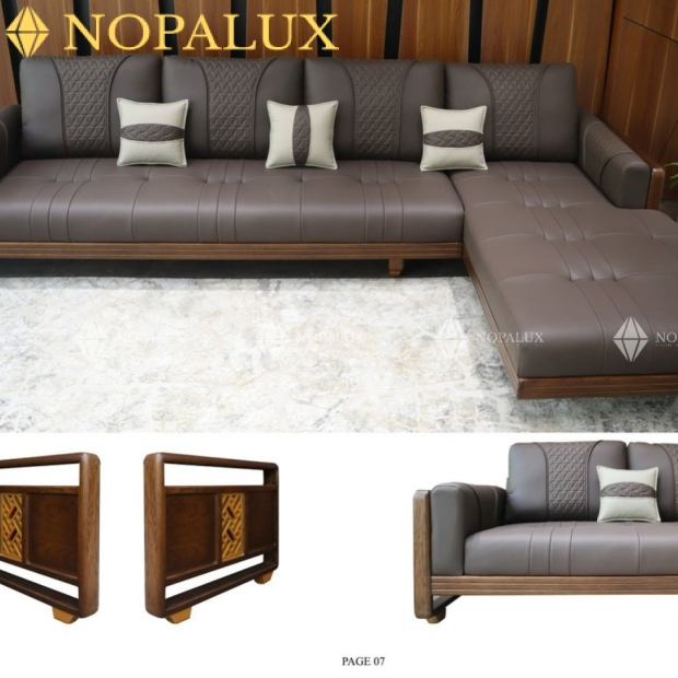 Sofa gỗ sồi nệm gối da NOPA 104W