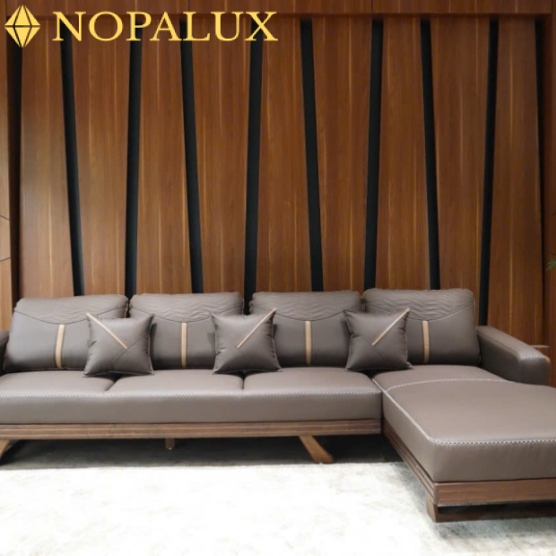 Sofa gỗ sồi nệm gối da NOPA 112W