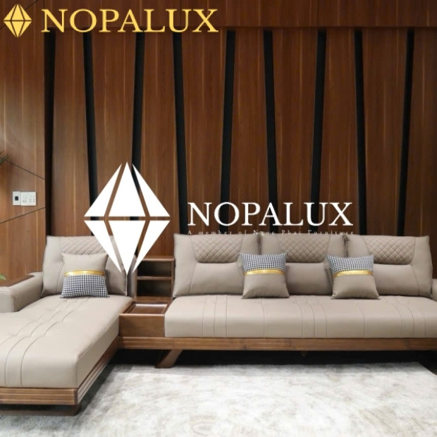 Sofa gỗ sồi nệm gối da NOPA 113w