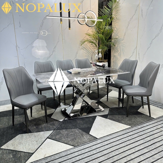 BỘ BÀN ĂN CHỮ X 6 CHÂN GHẾ NP19