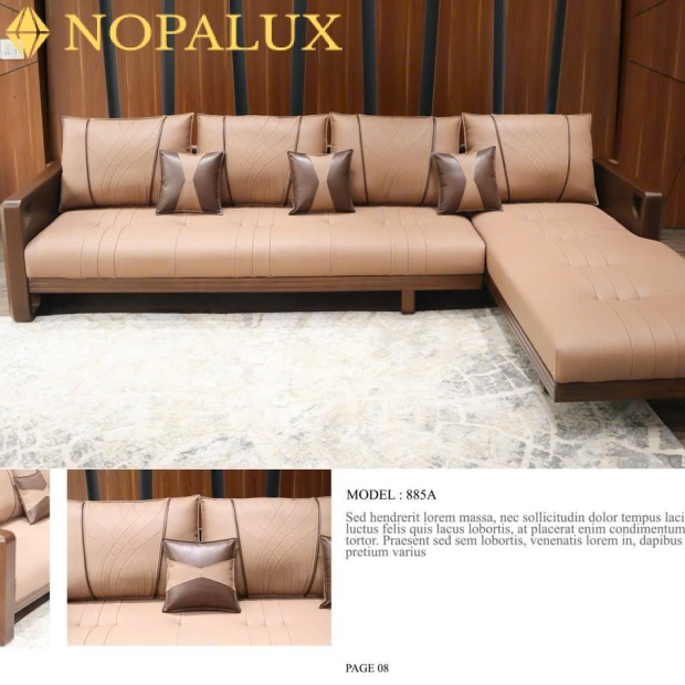Sofa gỗ sồi nệm gối da NOPA 107W