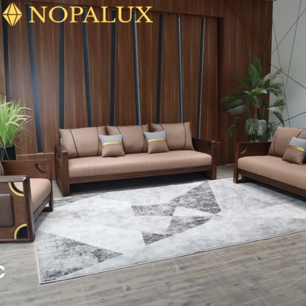 Sofa gỗ sồi nệm gối da NOPA 108W
