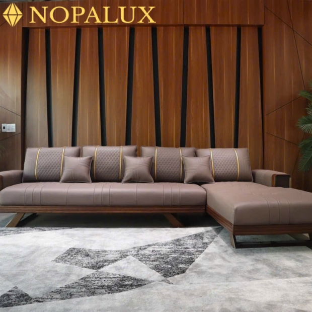 Sofa gỗ sồi nệm gối da NOPA 110W