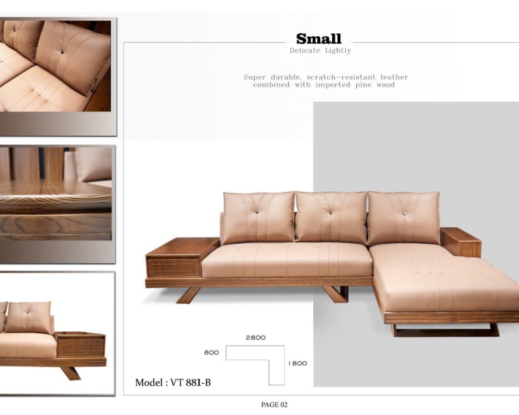 Sofa gỗ sồi nệm gối da NOPA 101W