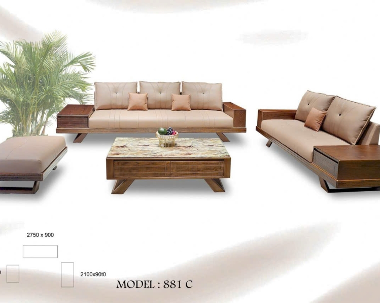 Sofa gỗ sồi nệm gối da NOPA 101W
