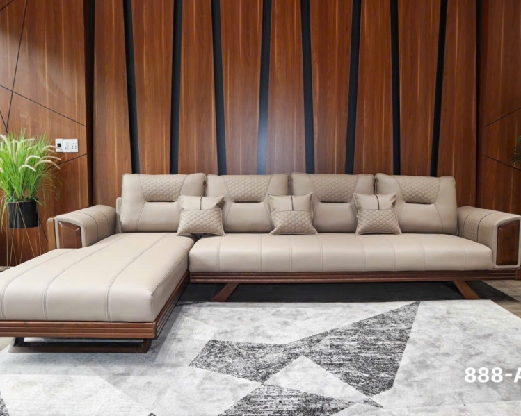 Sofa gỗ sồi nệm gối da NOPA 111W